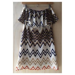 Crochet Chevron Off-The-Shoulder Dress, Navy/White